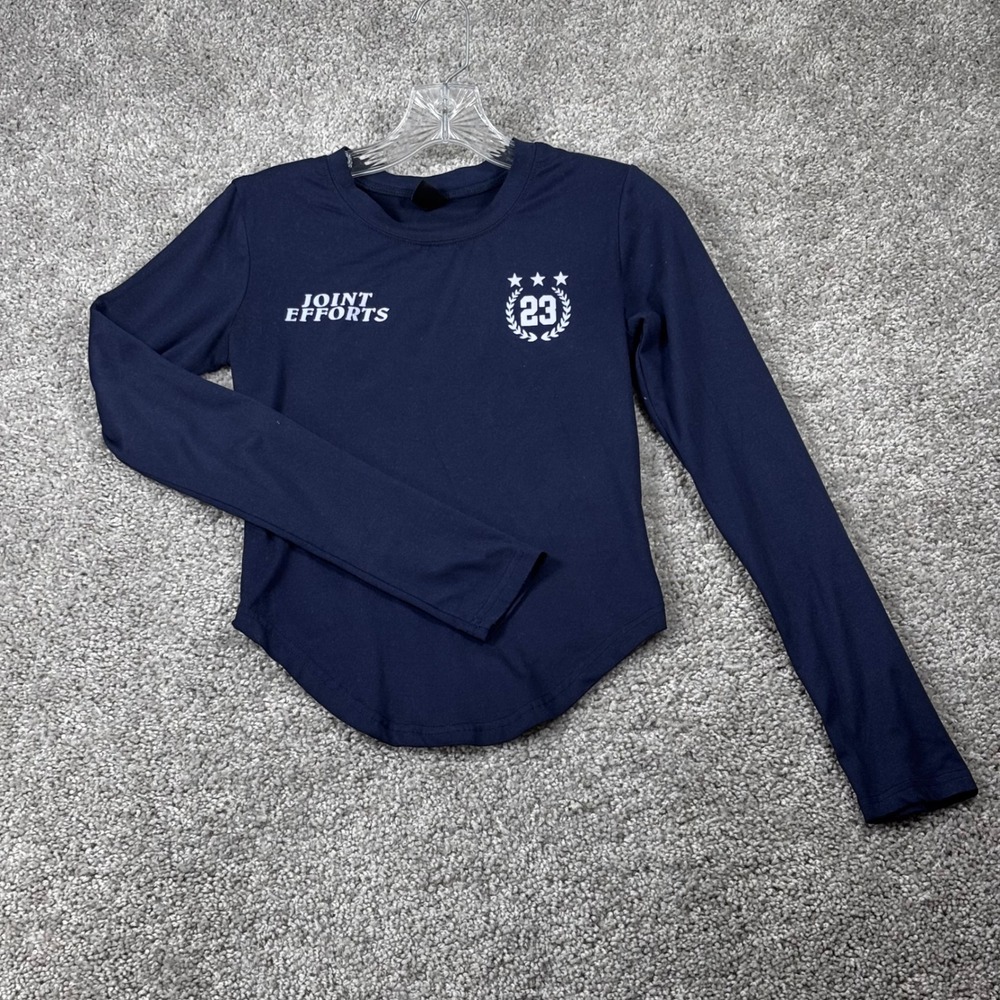 Dazy Navy Blue Joint Efforts 23 Graphic Long Sleeve Curved Hem Top Small